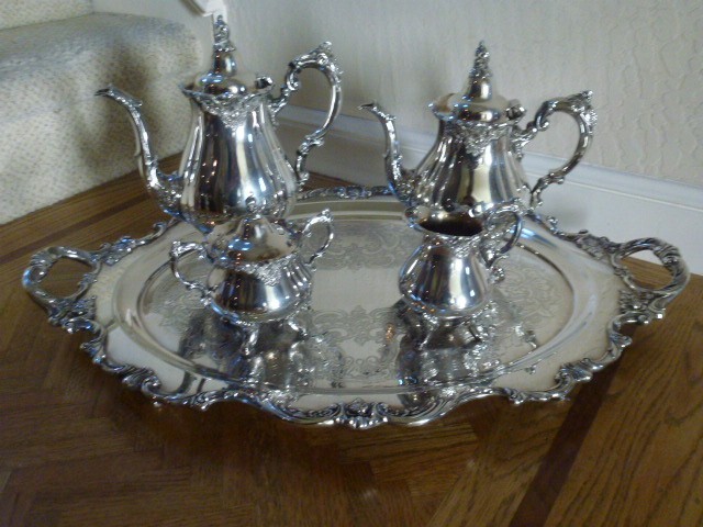 WALLACE BAROQUE Silverplate Tea Coffee Set and LARGE tray