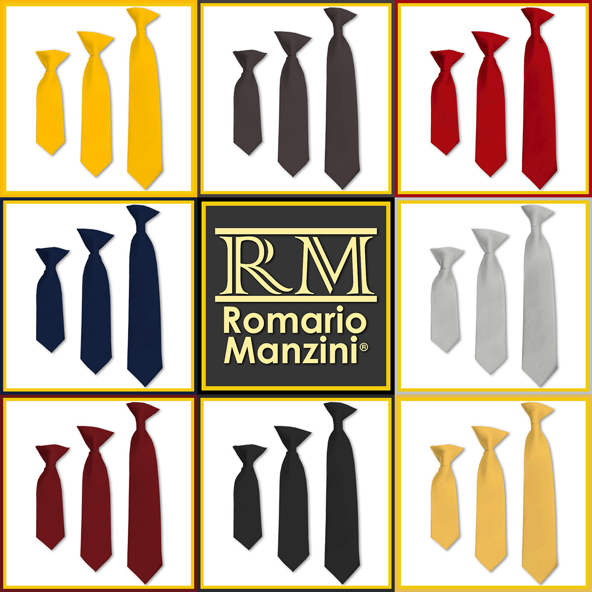 Romario Manzini® Solid Colors Clip on Ties 8" 11" 14" (3 Length and 45 colors)
