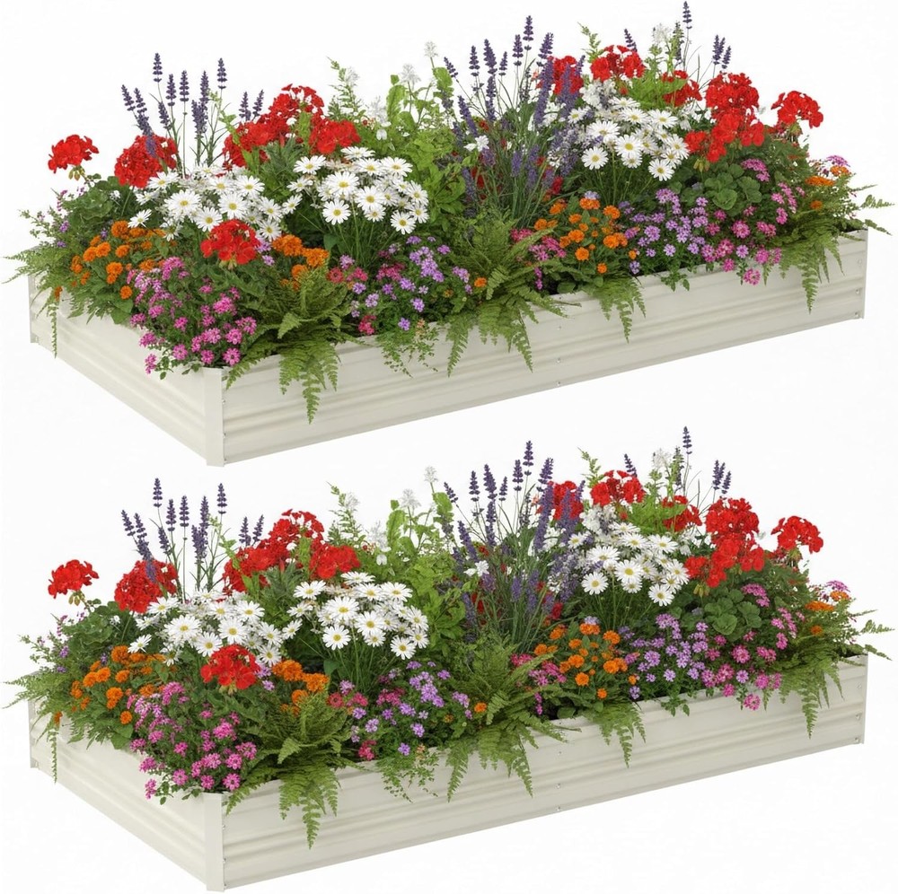 2PK 7.5x4x1 ft Galvanized Raised Garden Beds Rectangular Planter Box for Flowers