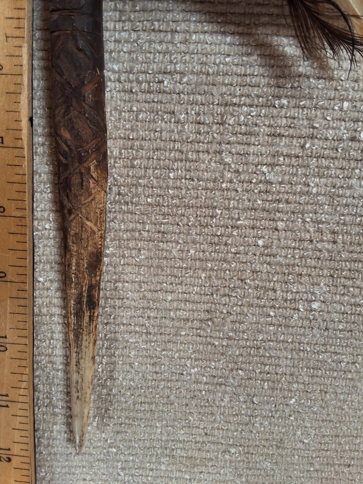 Papua New Guinea Rat Tooth Carved Dagger With Feathers