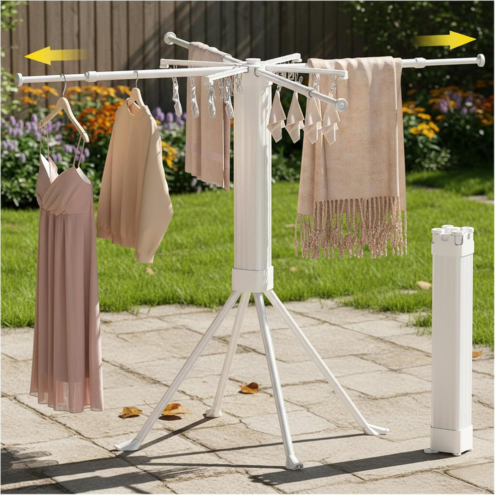 Folding Drying Rack with 16 Clips - Indoor & Outdoor Clothes Drying Solution