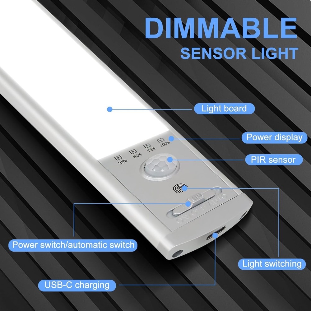 4-Pack LED Under Cabinet Lights Rechargeable Motion Sensor 3 Color Dimmable