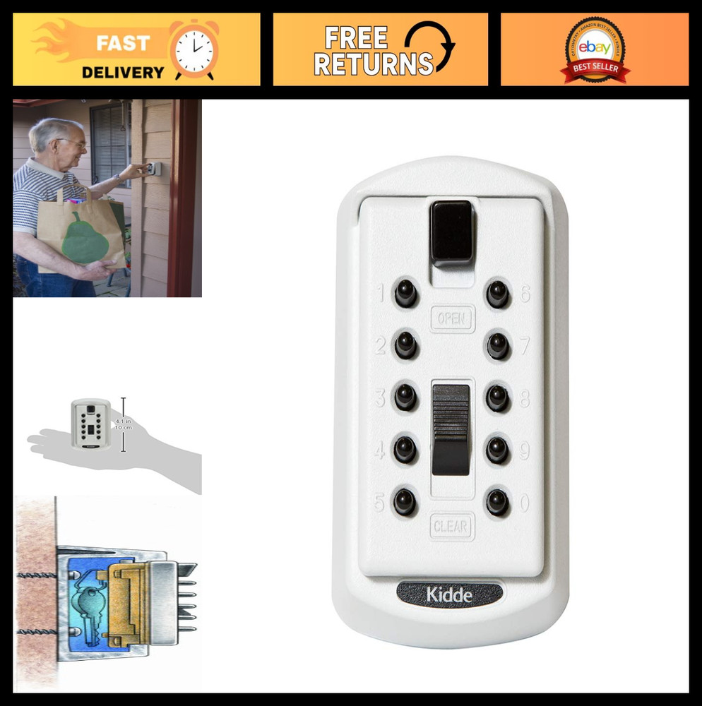 Slimline Key Lock Box - Push Button Combination, 2-Key Storage, Permanent, White