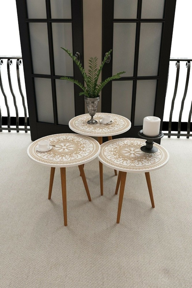 Modern ROUND COFFEE TABLE With Laser Engraving White