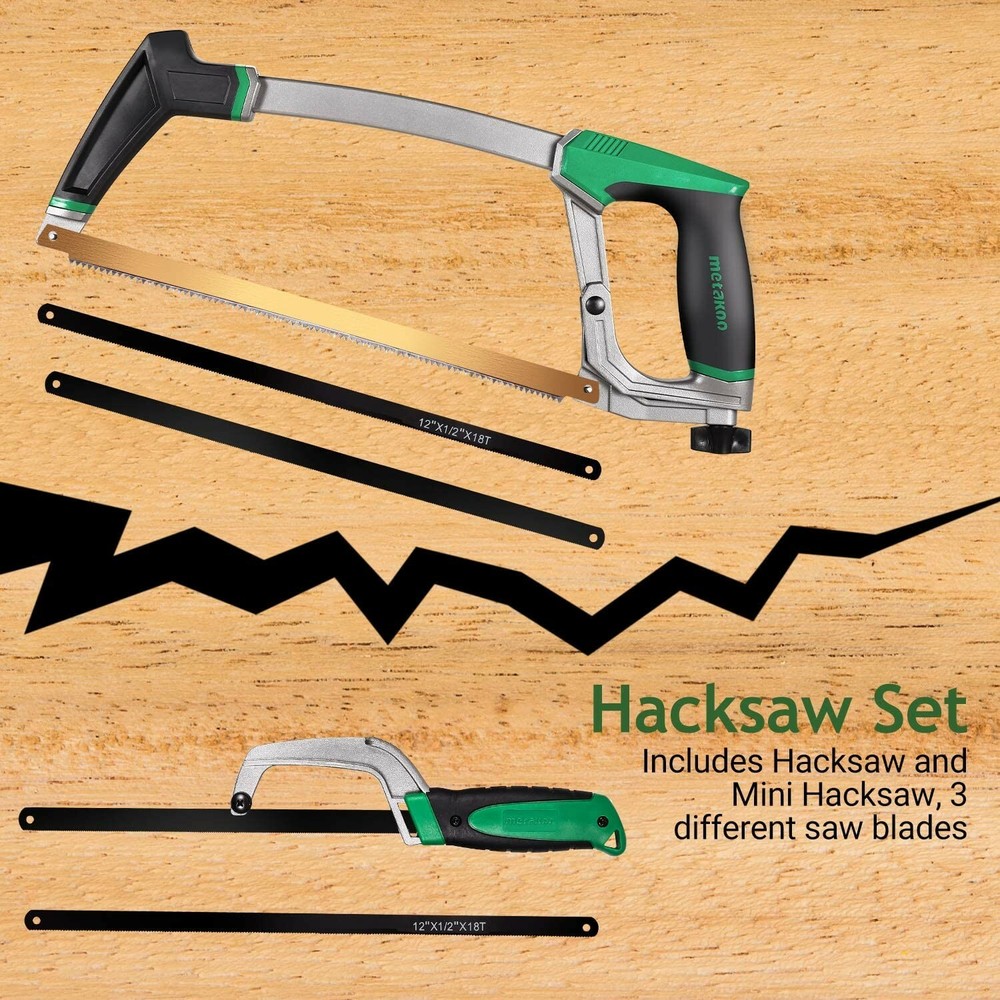 METAKOO Hacksaw Frame Set, Standard and Mini Hacksaw, 12" Replaceable Blade