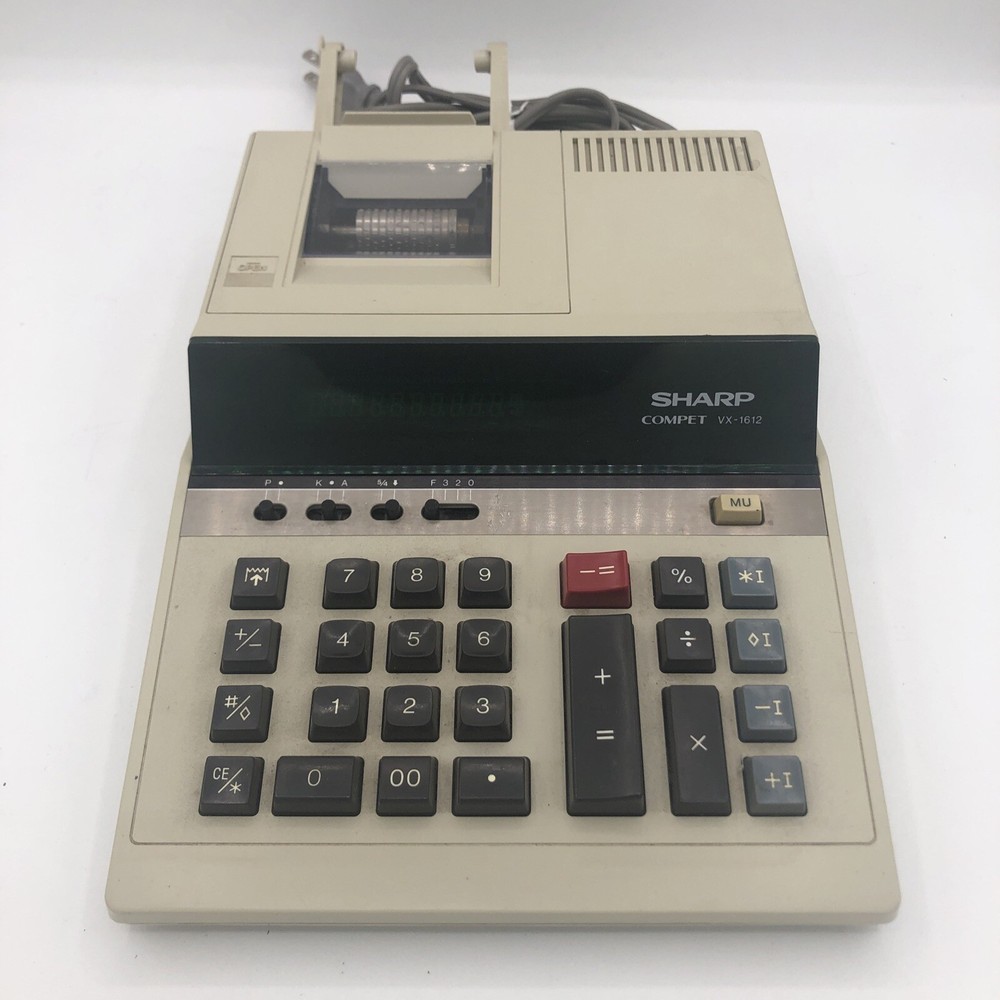 Vintage Sharp Compet VX 1612 Digital Calculator Desk Top Paper Printer Works