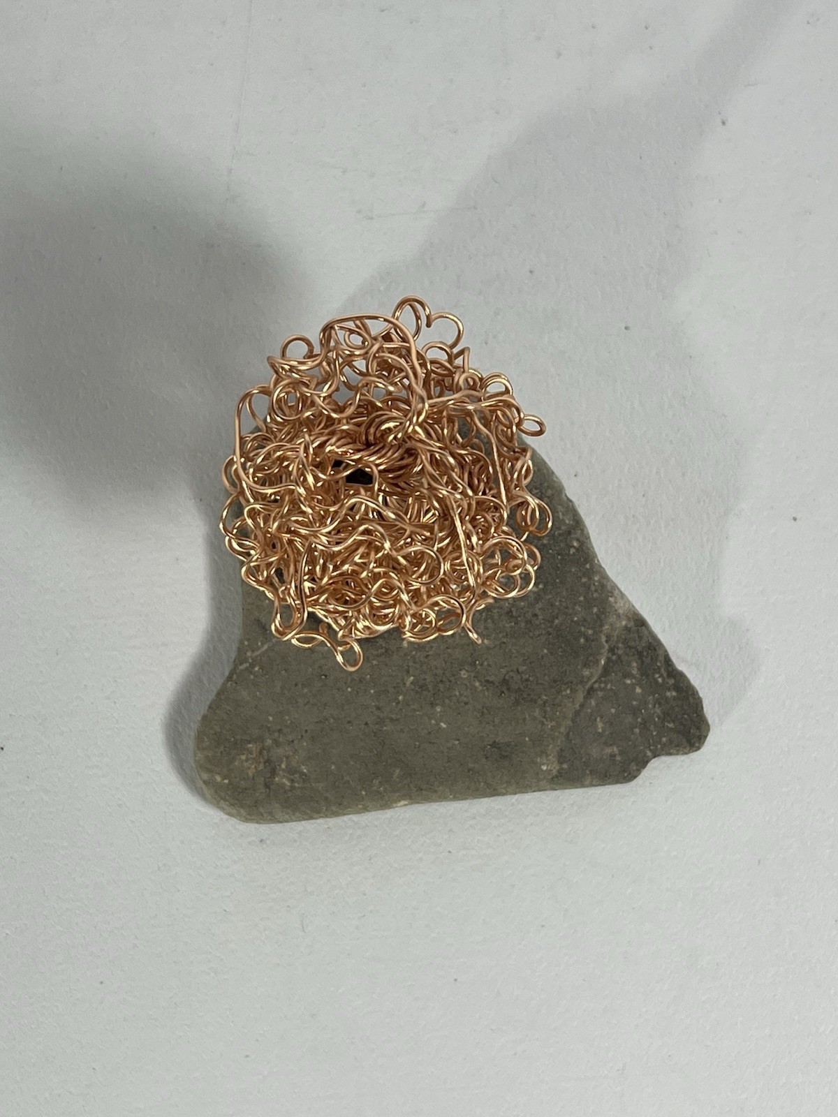 Handmade 2.25” Copper Wire Bonsai Tree Sculpture On Stone Base Decor Mini (D)