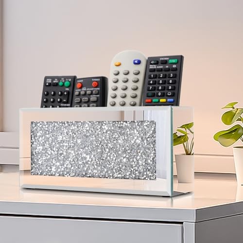 Mirrored Remote Control Holder Wall Mount Crush Diamond Remote Silver
