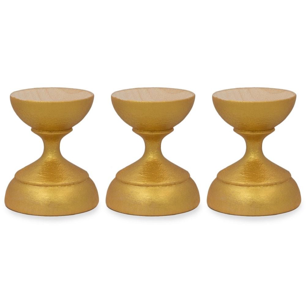 Set of 3 Gold Wooden Ukrainian Egg Sphere Stand Holder Display 1.6 Inches