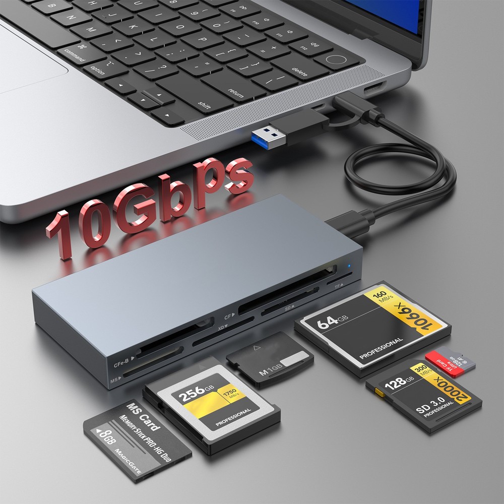 6-IN-1 USB 3.2 Gen2 10Gbps CFexpress Type B/CF/MS/XD/SD/TF Multi Card Reader