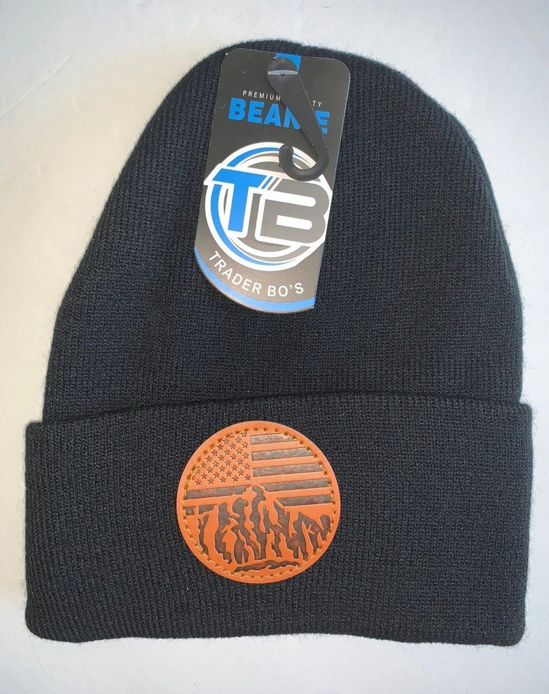 Stars & Stripes Leather Patch - Beanie, Blue or Black