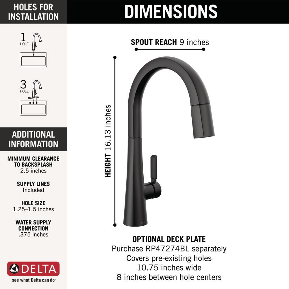 Delta Monrovia Pull-Down Kitchen Faucet Matte Black-Certified Refurbished