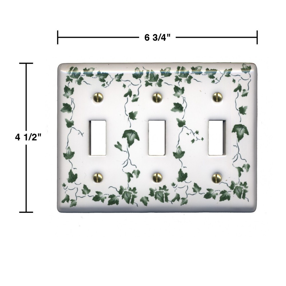4 Switch Plate White Porcelain Ivy Triple Toggle Light Switch Plate