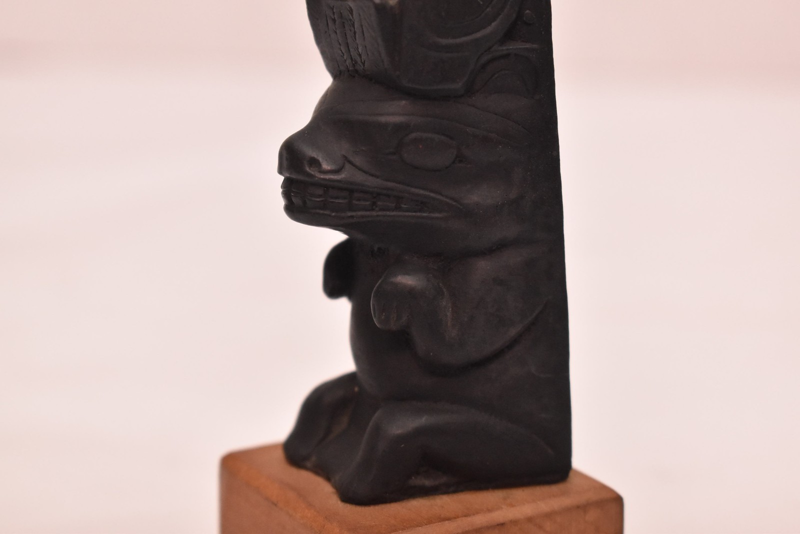 Antique Northwest Coast; Haida, Carved Black Argillite Totem pole 6" Tall
