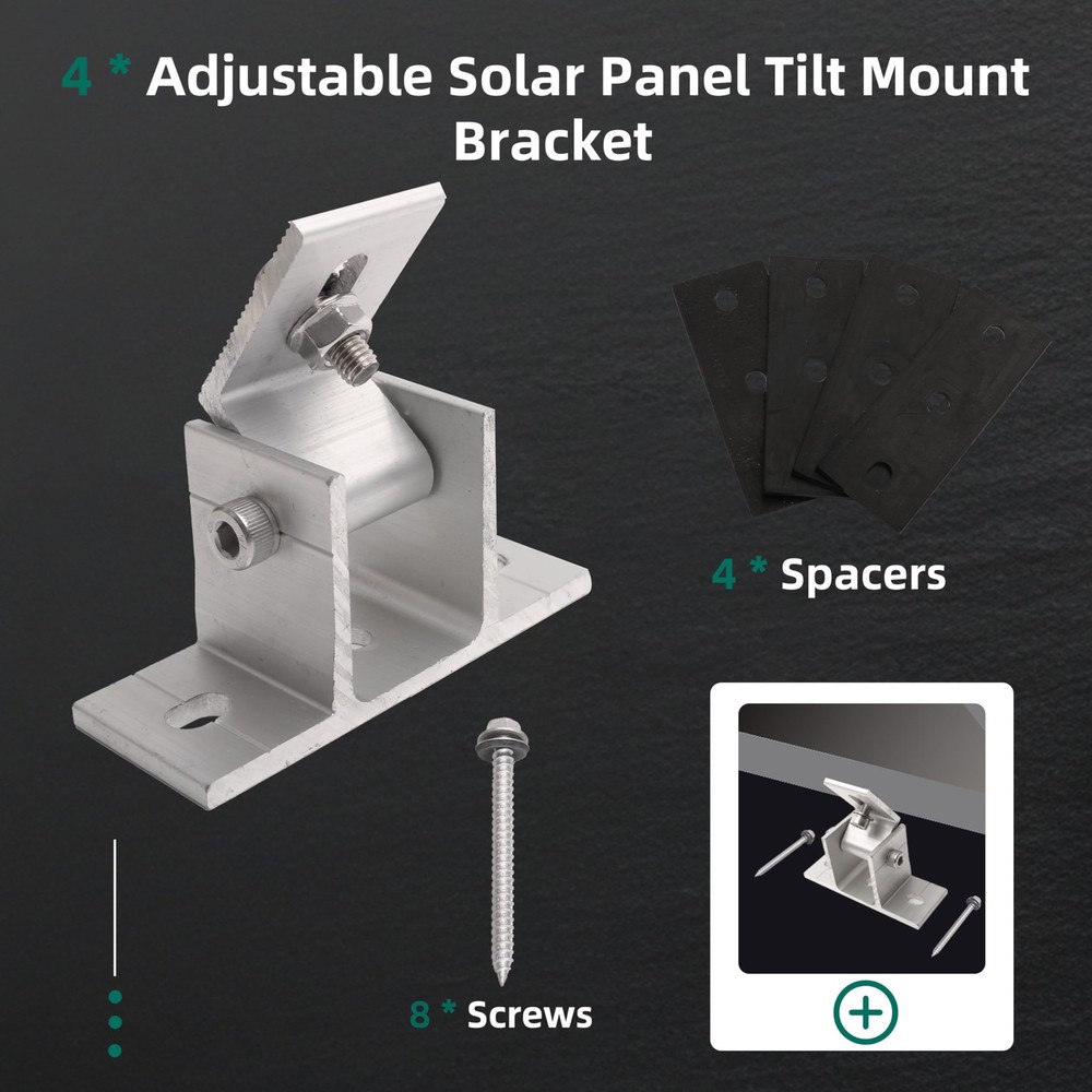 4 Pack Adjustable Solar Panel Tilt Mount Bracket Base, Tilt Angle 10°-60° Fla...