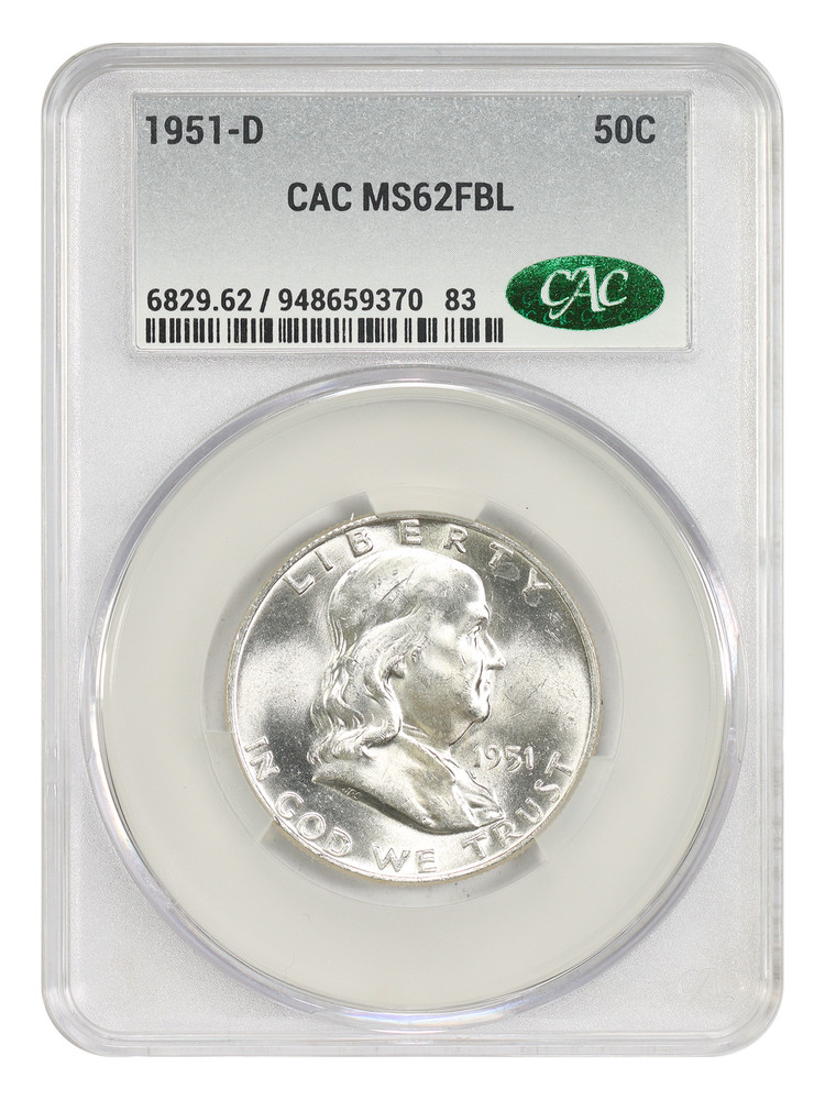 1951-D 50C CACG MS62FBL - Franklin Half Dollar