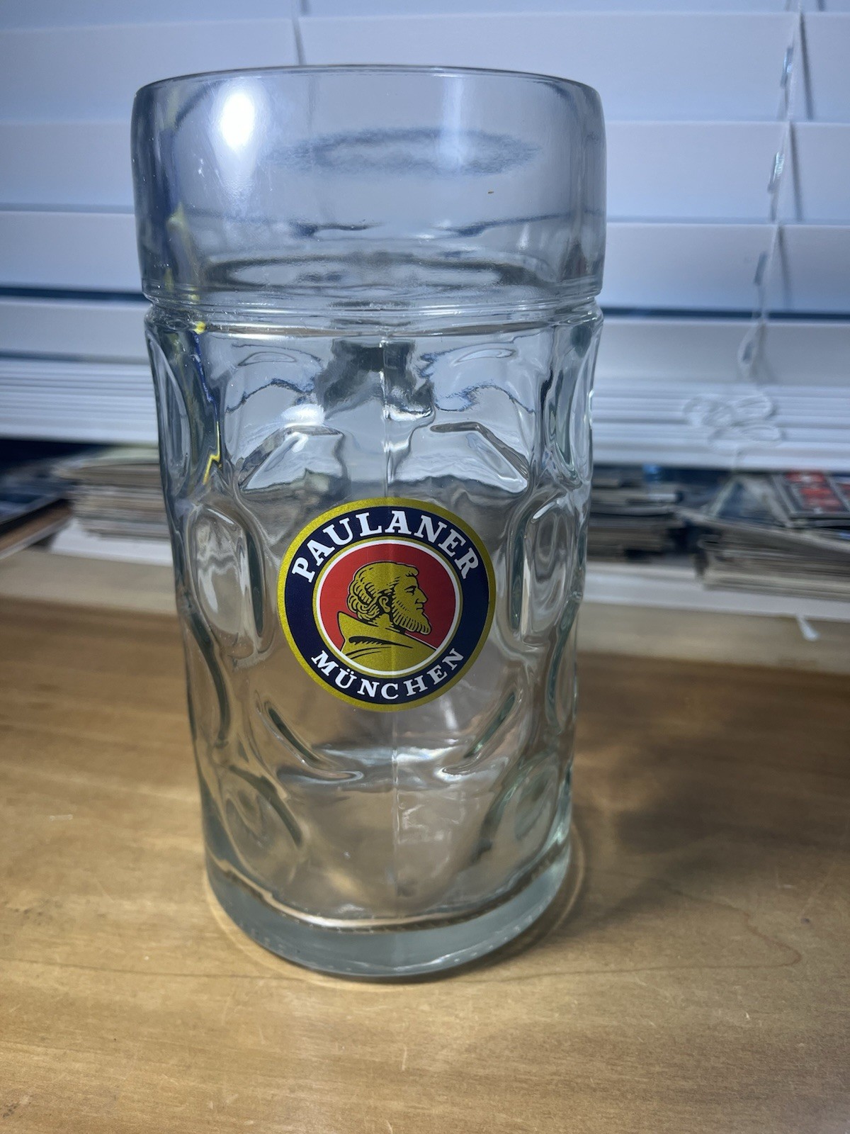 Paulaner Munchen 1 liter German Austria Beer Stein Dimple Glass Mug Oktoberfest