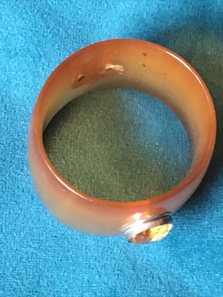 Antique Bakelite Napkin Ring Solid Silver Shield And Amber Crystal