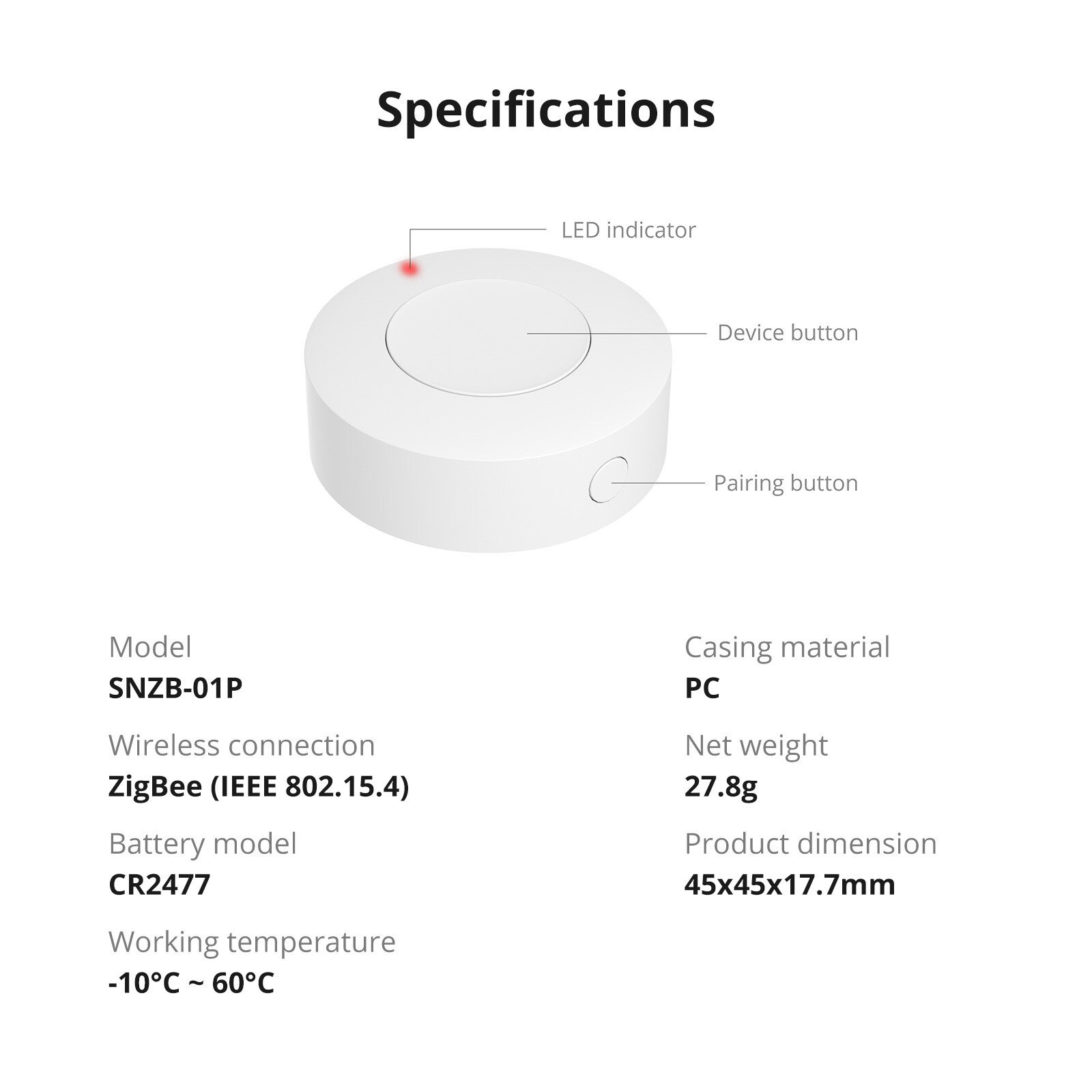 SONOFF Zigbee Wireless Switch SNZB-01P Button Switch Smart Scene Two-way Contol