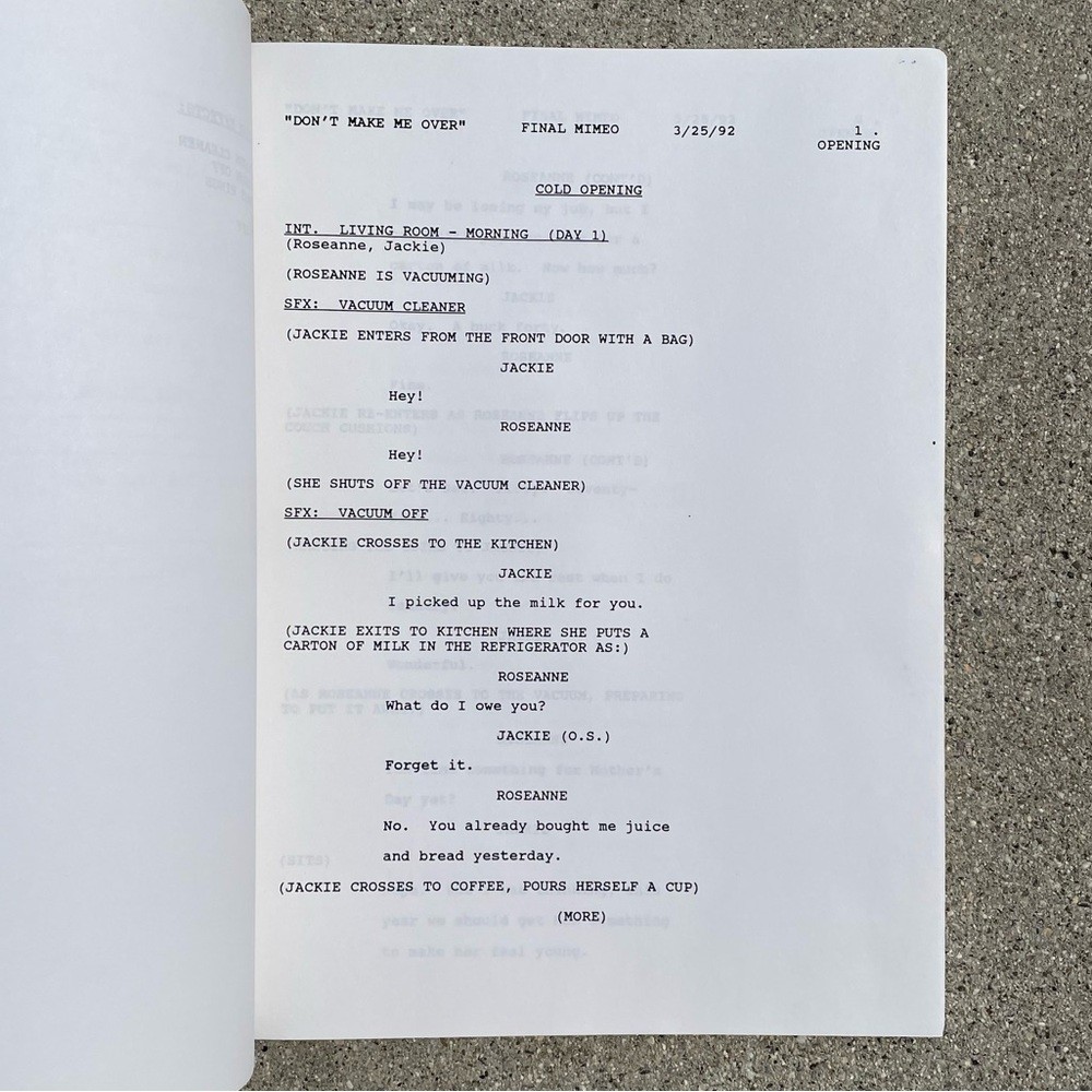 Roseanne Original 1992 Production Used Final Draft Script Don’t Make Me Over