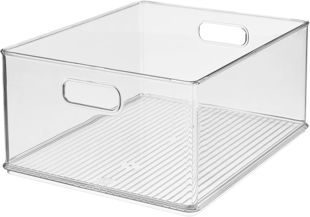 Recycled Plastic Stackable Storage Bin W/ Handles Clear