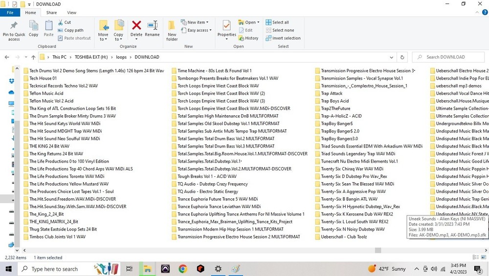 4TB hard drive full of loops, samples, refills, Rex, Native instrument programs