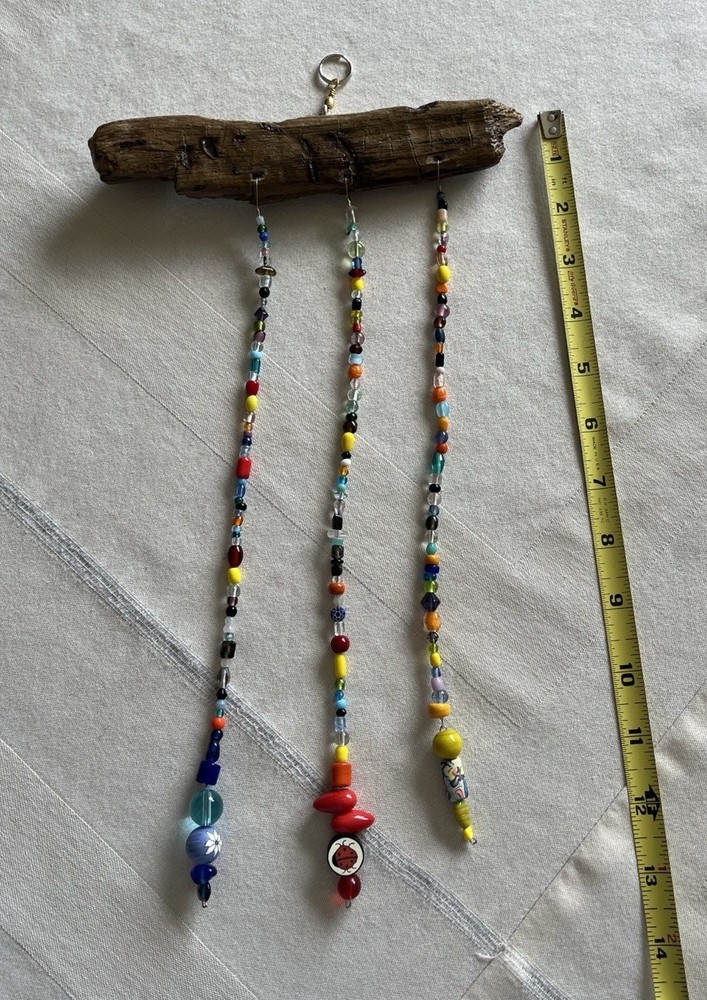 Boho-Style Handcrafted Multicolor Beaded Driftwood Sun Catcher