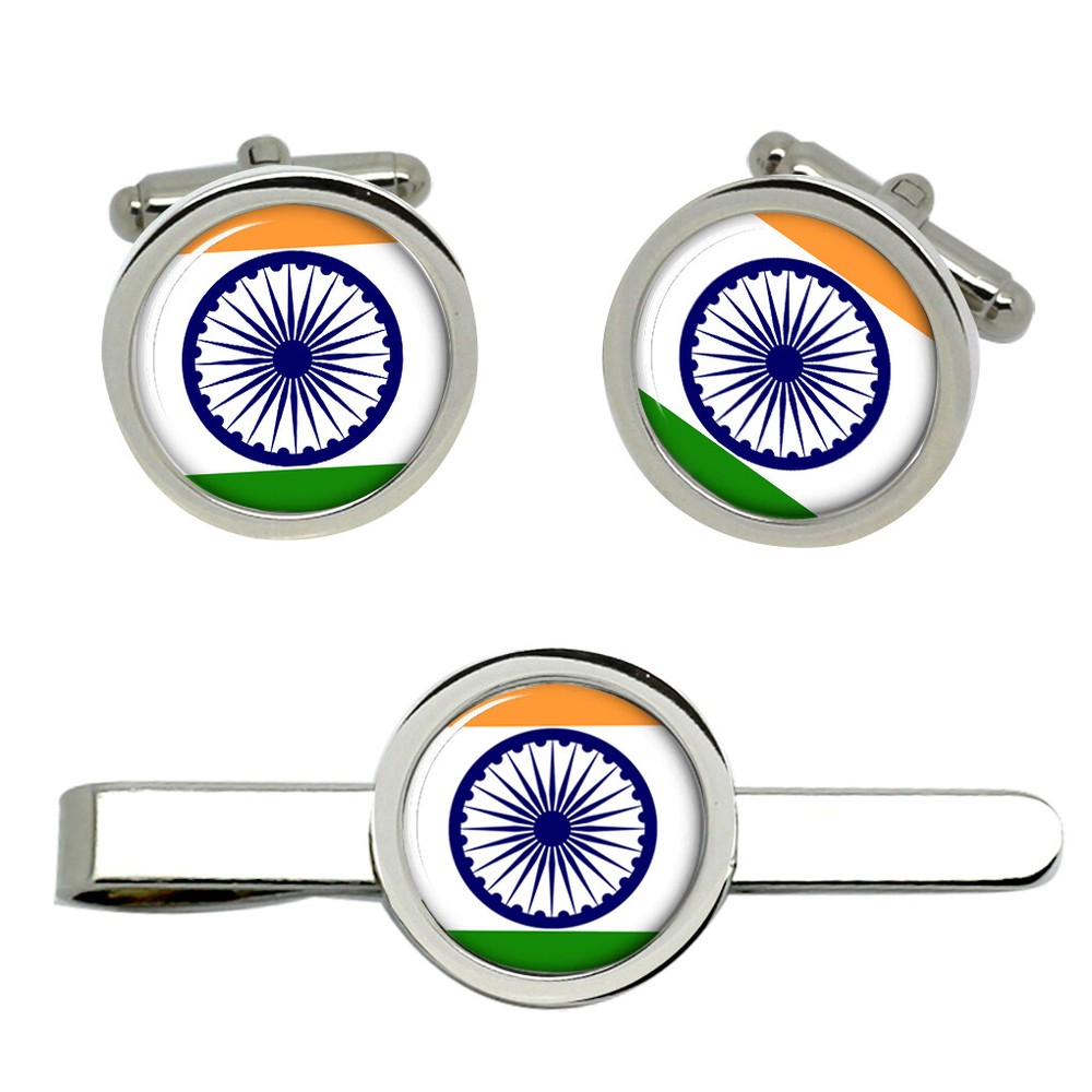 India Cufflinks and Tie Clip Set