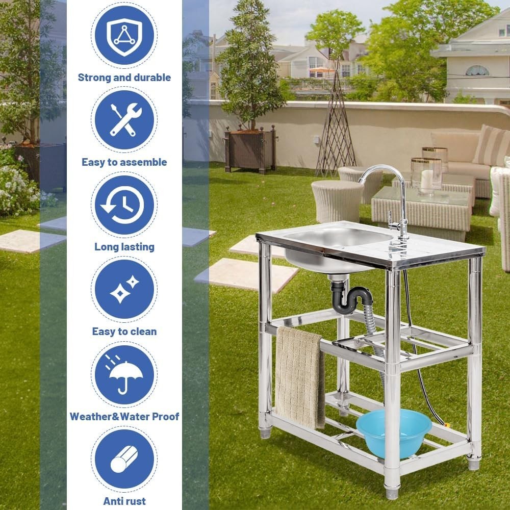 31x17x30 inStainless Steel Utility Sink Single Freestanding Commercial Sink Set