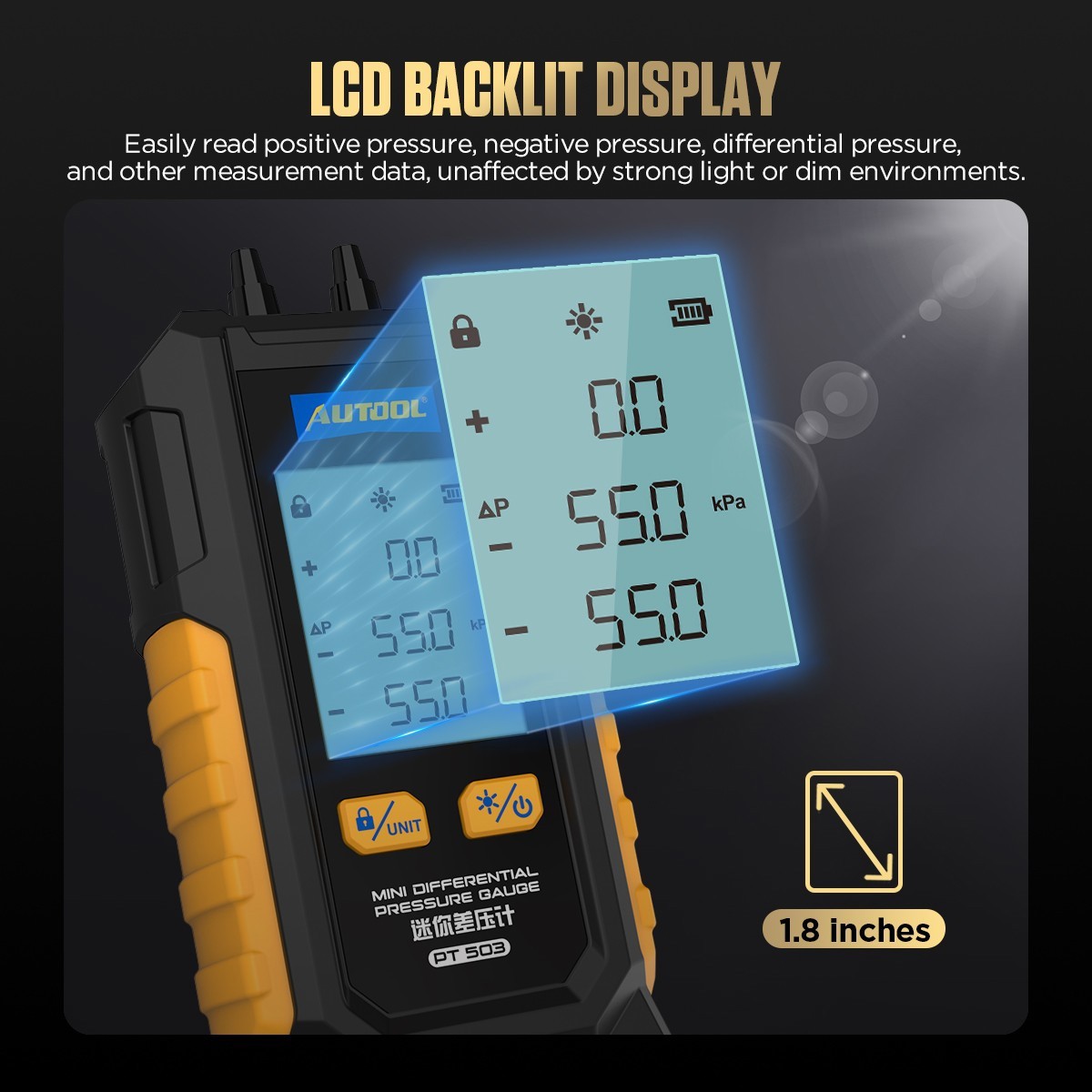 Digital Manometer Portable Differential Gauge Vacuum Pressure Leak Detection