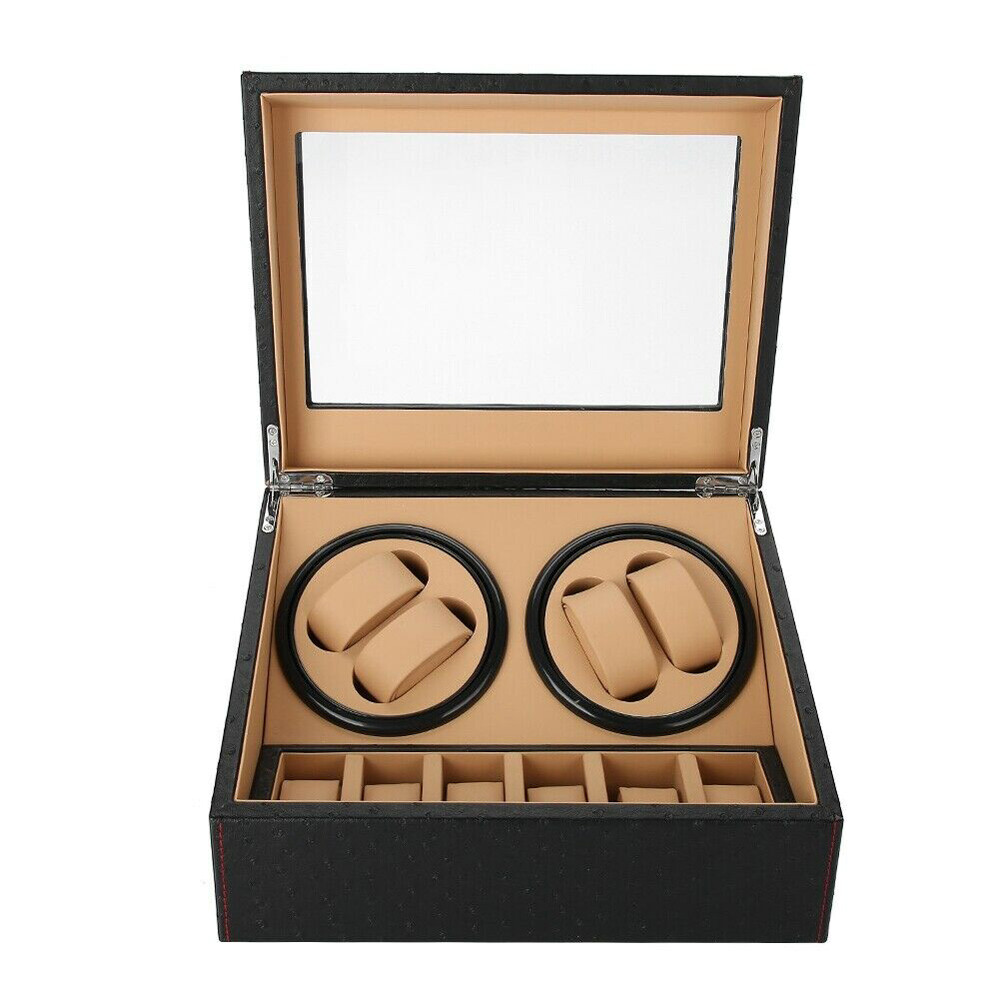 Automatic Watch Winder Box Display PU Leather Storage Case 4+6 Rotation Box Gift
