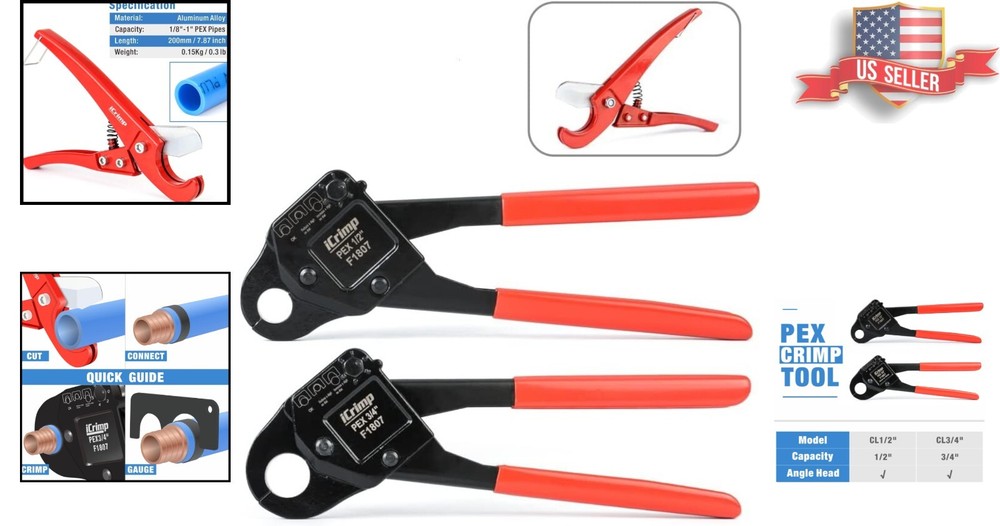Dual Compatible PEX Crimping Tool Kit with Compact Design - Easy Access Solution