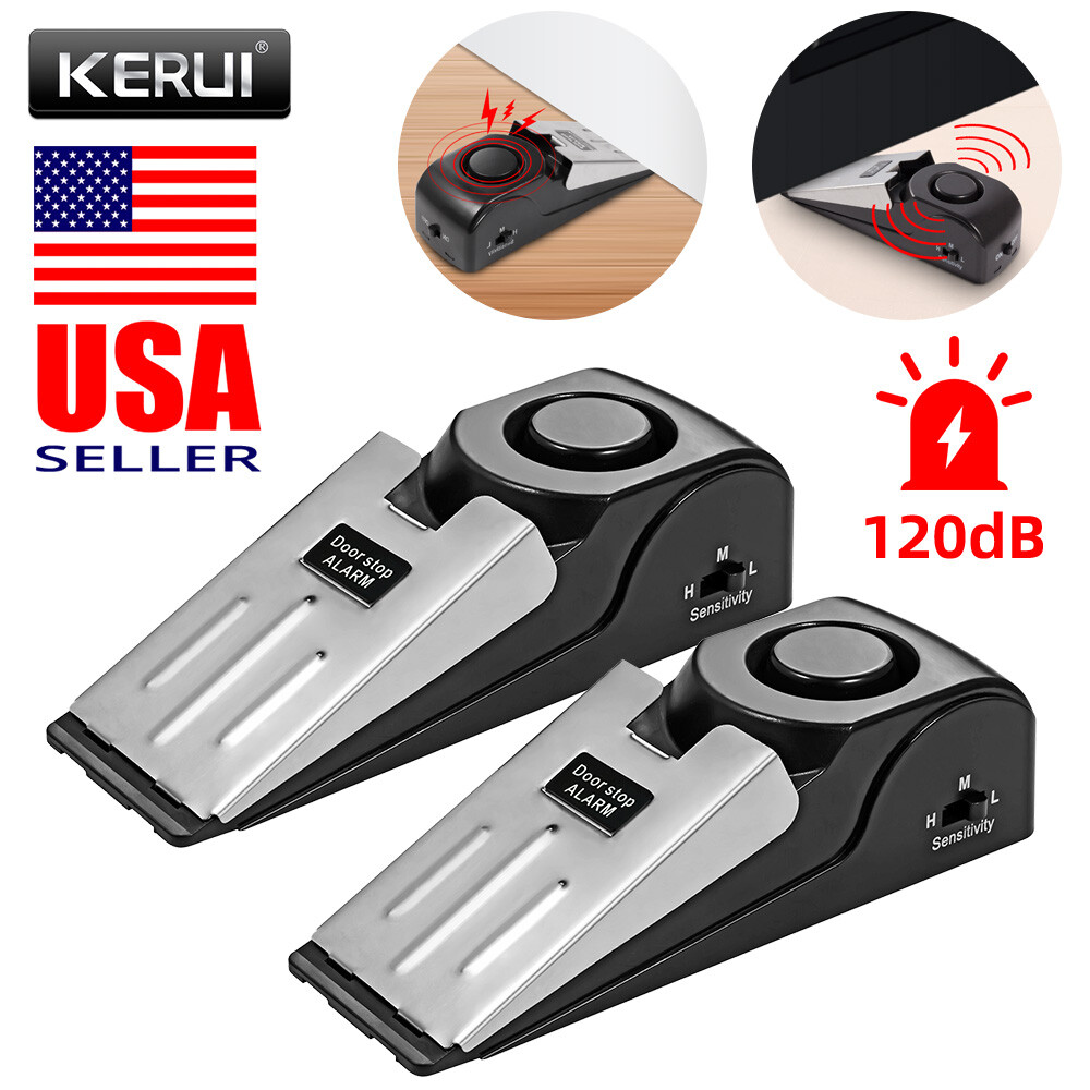 2 Pack Security Door Stop Alarm 120DB Hotel Home Portable Security Safety Tools