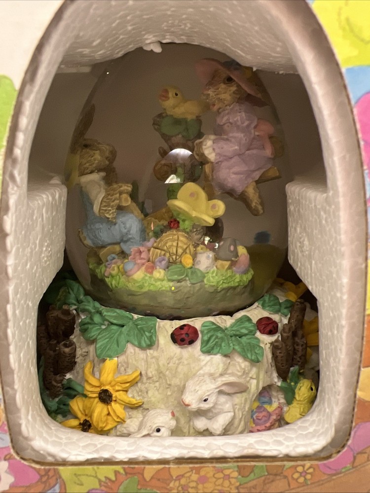 Easter Bunny Egg Shape Water Globe With Musical Easter Parade Wind Up Spring