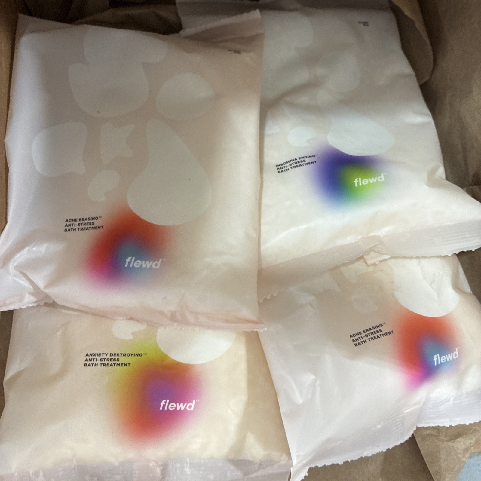 4 NEW FLEWD Bath Treatments. See Pics For Flavor. 10 OZ Each