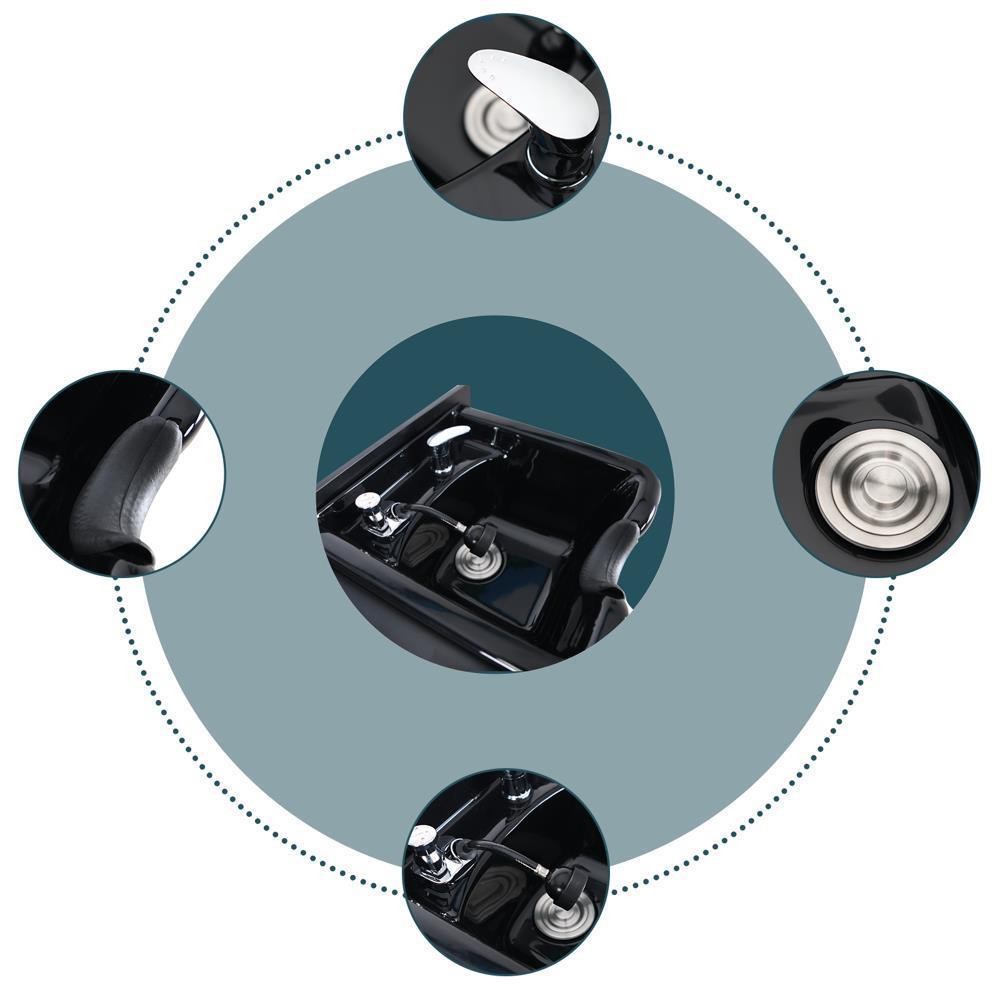 Backwash Sink Station with Plastic Shampoo Bowl for Salon Shampoo Beauty Black