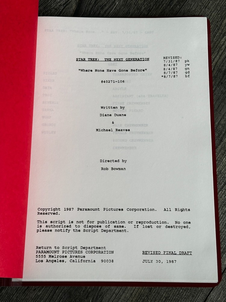 STAR TREK Script The Next Generation Where None Have Gone Revised Final Draft
