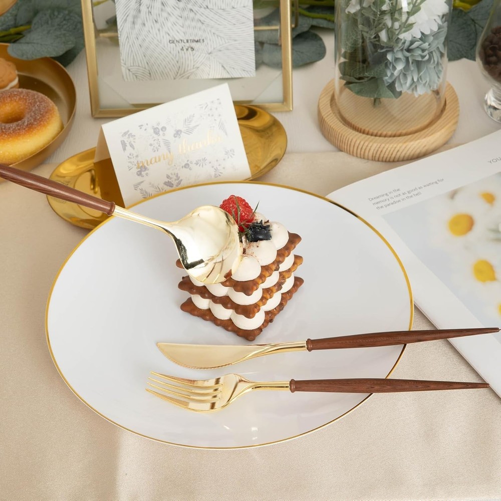 90Pcs Gold Plastic Silverware Heavy Duty Elegant Disposable Plastic Silverware