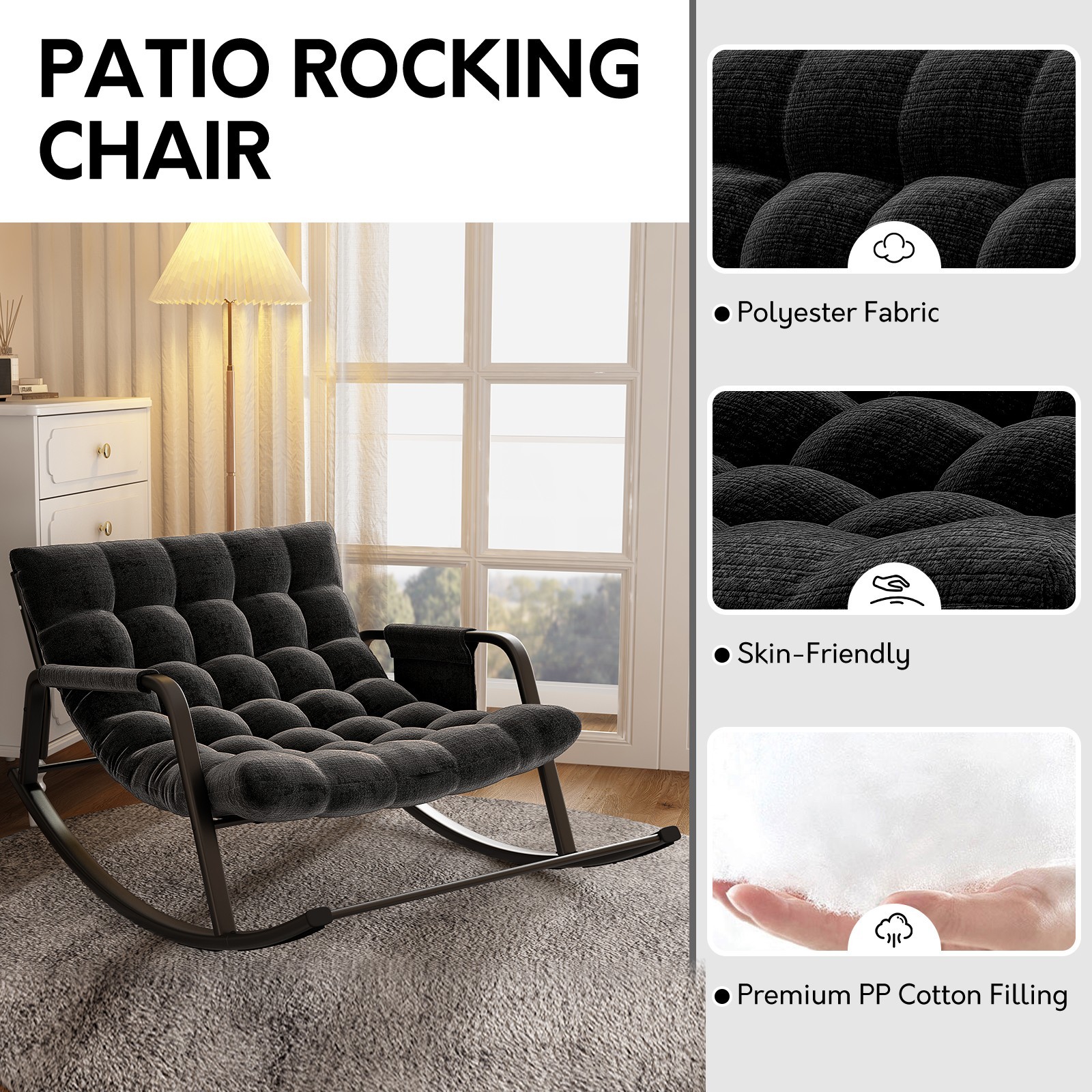 Grand patio Outdoor Rocking Chair Oversized Papasan Rocking Chair Lounge Rocker