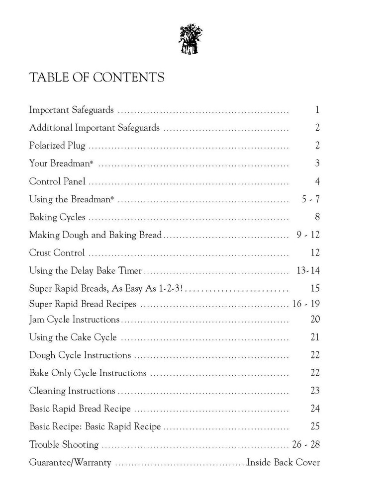 Instruction Operator Maintenance Manual Fits Breadman TR845 & Recipes