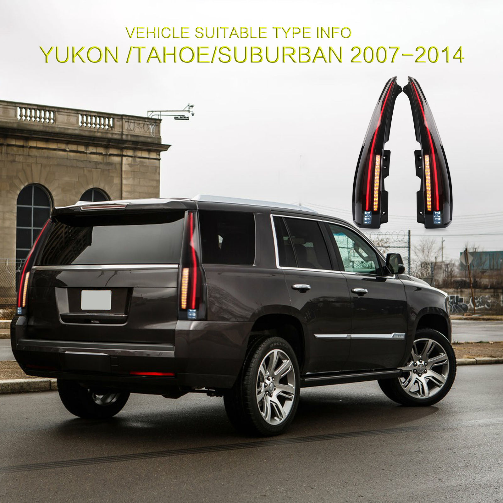 VLAND Smoked LED Tail Lights For 2007-2014 Chevy Suburban/Tahoe/GMC Yukon Pair