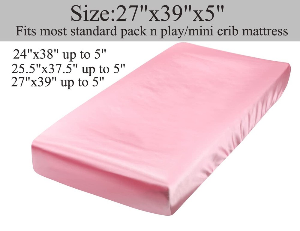 Satin Pack n Play Sheet Set 2 Pack Ultra Soft Silk Fitted Mini Crib Sheets Pl...