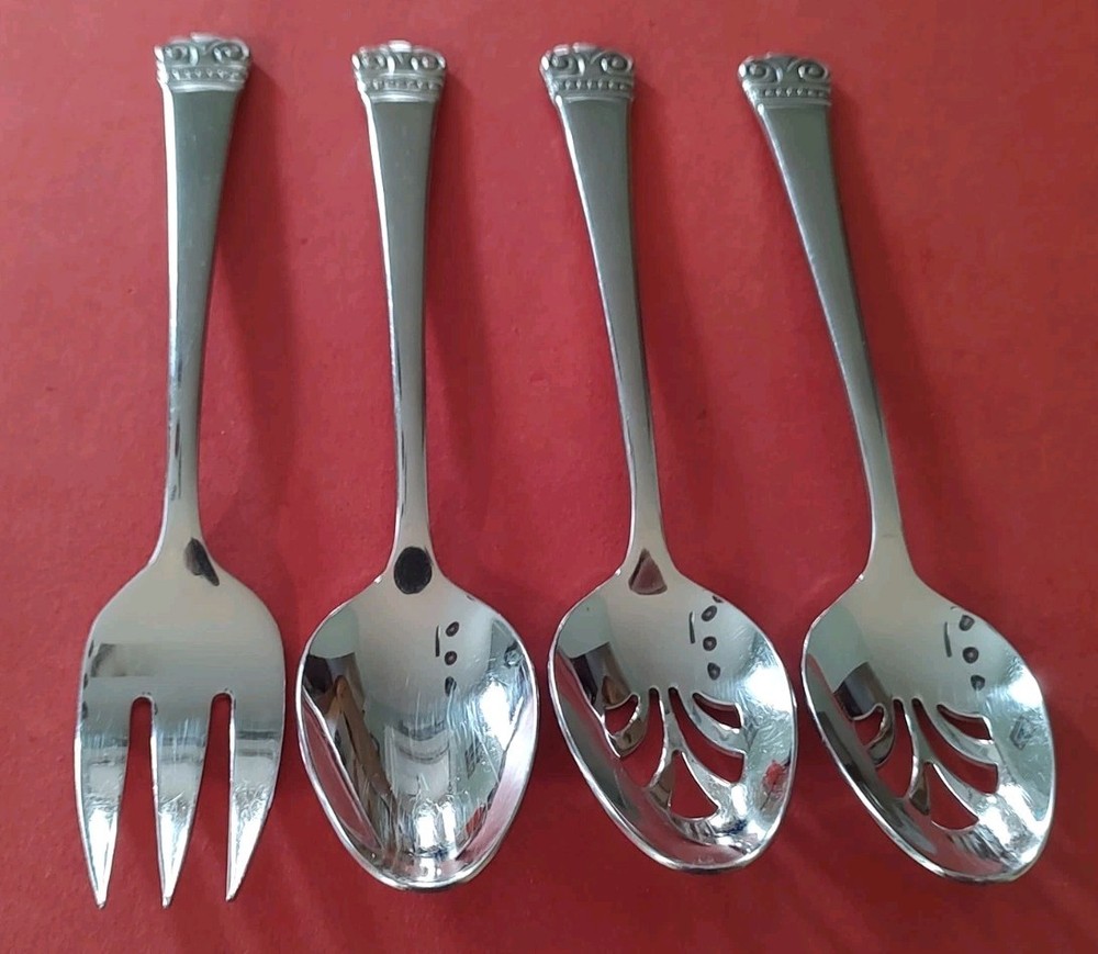 4pc Oneida 18/10 MELODIA Stainless SERVING FORK Pierced & Solid TABLE SPOONS