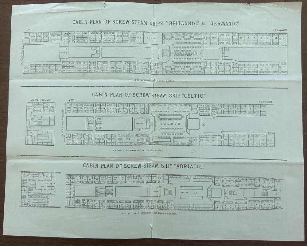 WHITE STAR LINES - 1880s DECK PLANS - FIVE SHIPS