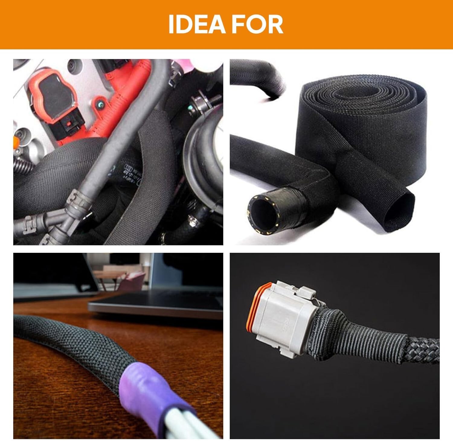 Black 2:1 Ratio Automotive Heat Shrink Braided Sleeving Tube Protect Cable/Wires