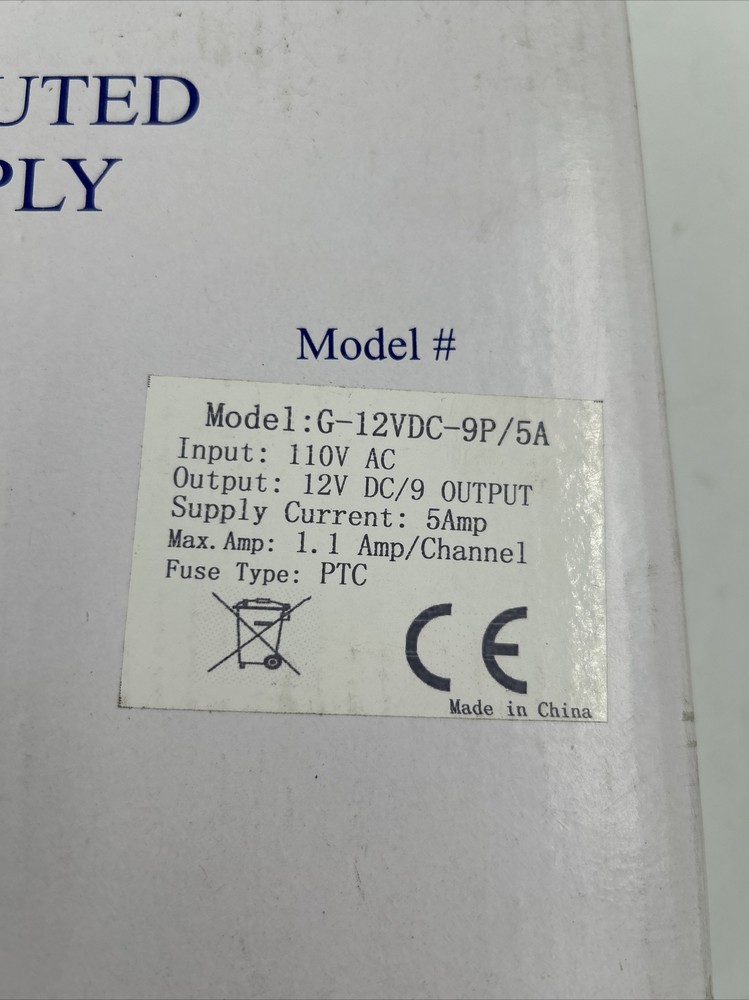 CCTV Distributed Power Supply - Model G-12VDC-9P/5A - New Open Box