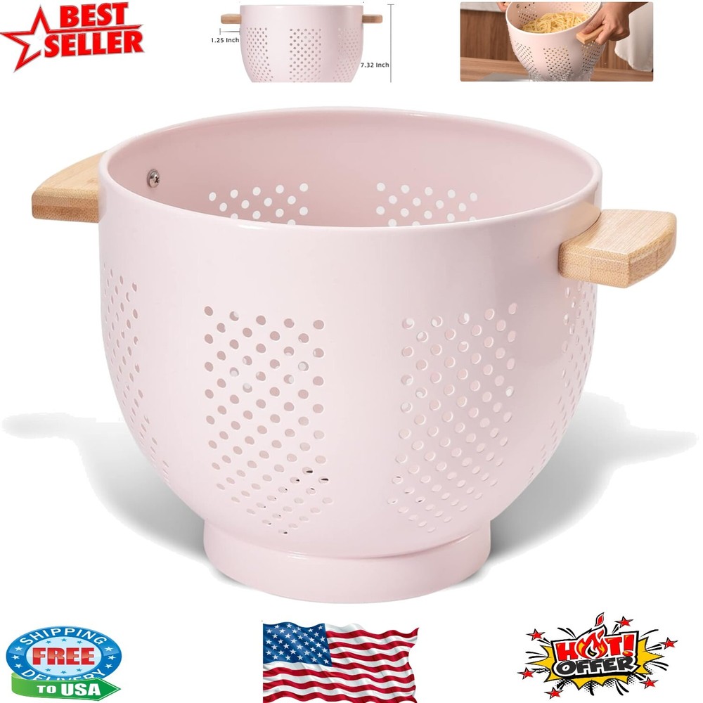 Chic 5.5 Quart Pink Kitchen Colander with Stable Base - Perfect for Draining