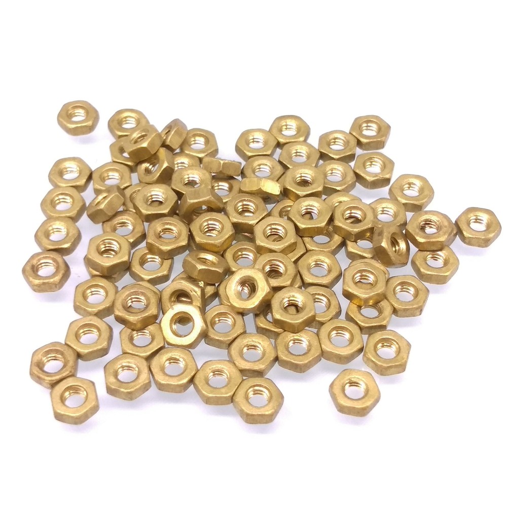 100pcs M2 Solid Brass Full Hex Nuts For Bolts and Screws