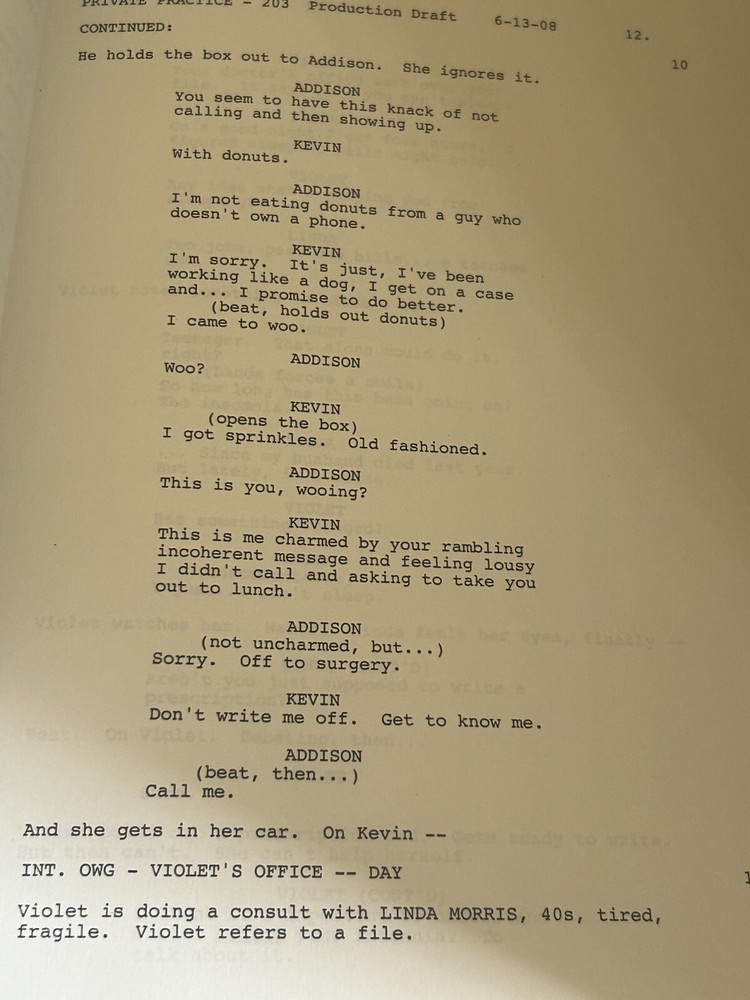ORIGINAL SCRIPT PRIVATE PRACTICE NOTHING TO TALK ABOUT KATE WALSH TIM DALY