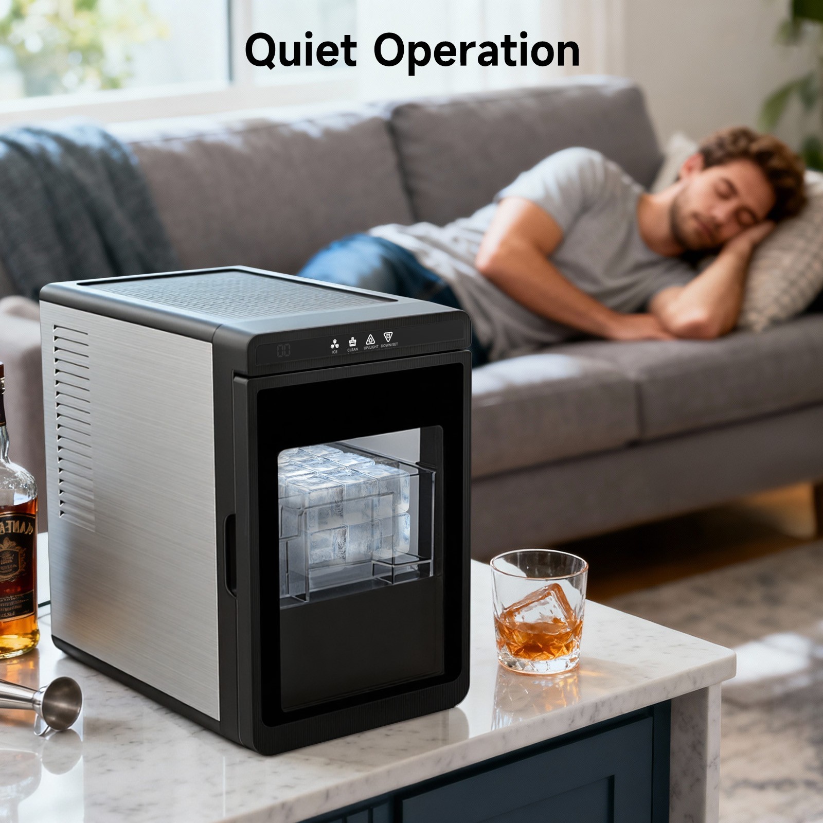 Countertop Ice Maker Clear 3 Cubes Ice Machine 22lbs Daily Output 1.6" Ice Cubes